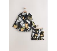 Next Green Palm Button Through Short Pyjamas Set