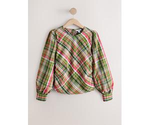 Next Green/Pink Checked Volume Long Sleeve Top