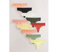 Next Green/Pink/Yellow Thong Cotton and Lace Knickers 10 Pack