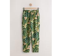 Next Green/Yellow Palm Print Pull On Tapered Trousers With Linen