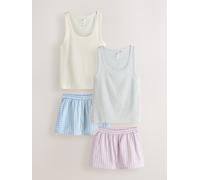 Next Grey and Ecru Rib Vest Short Pyjamas 2 Pack