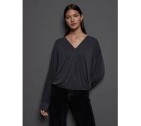 Next Grey Charcoal Long Sleeve V-Neck Bubblehem Blouse