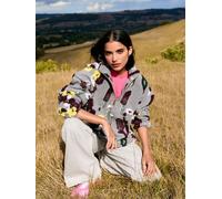 Next Grey Floral Jacquard Floral Jaquarded Borg Half Zip Neck Fleece Sweatshirt