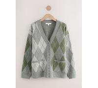Next Grey/Green Argyle Supersoft V-Neck Cardigan With Pockets