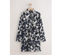 Next Grey Leopard Print Mini Long Sleeve Tie Waist Shirt Dress Grey Leopard Print EU 48 (UK 20)