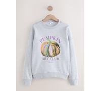 Next Grey Marl Graphic Halloween Autumnal Season Painted Pumpkin Art Crewneck Longsleeve Sweatshirt
