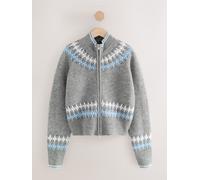 Next Grey Multi Argyle Zip Up Knitted Bomber Cardigan