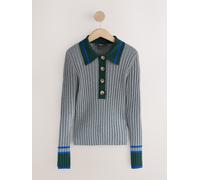 Next Grey Multi Ribbed Long Sleeve Polo Jumper