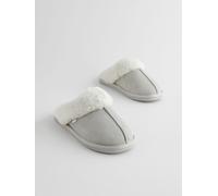 Next Grey Suede Faux Fur Mule Slippers