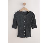 Next Grey Textured Button Through Half Sleeve Top