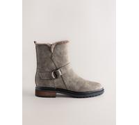 Next Grey Textured Forever Comfort Faux Fur Hardware Ankle Boots