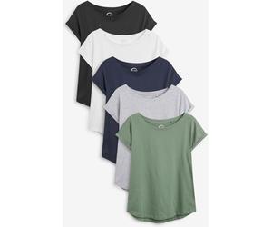 Next Grey/White/Black/Navy Blue/Khaki Green Cap Sleeve Cotton T-Shirts 5 Pack