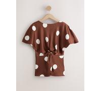 next Haut à manches courtes en satin texturé et devant torsadé Brun FR 36 (EU 34)