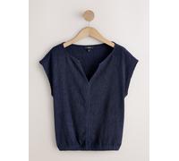 Next Haut à manches courtes texturé à col cranté et ourlet bouffant bleu FR 38 Petite (EU 36 P)