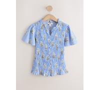 next Haut à manches papillon et boutons sur le devant, smocké bleu FR 52 (EU 50)