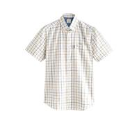 NEXT Homme Chemise Oxford boutonnée Repassage Facile Coupe Regular et à Manches Courtes Crème/Bleu Tattersall à Carreaux M