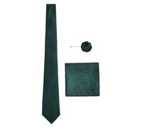 NEXT Homme Ensemble pochette, cravate texturée cachemire et pince à cravate Vert forêt one size