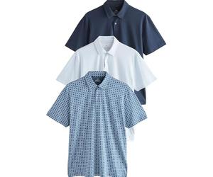 NEXT Homme Polo imprimé en Jersey à Manches Courtes, Lot de 3 Navy/Light Blu/Blue Geo XL