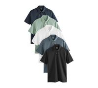 NEXT Homme Polo Slim en Jersey à Manches Courtes, Lot de 5 Bleu Marine/Noir/Gris/Blanc/Vert Sauvage 4XL