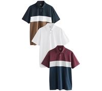 NEXT Homme Polo Standard en Jersey à Manches Courtes, Lot de 3 Marine & Tan/Bourgogne & Marine/Blanc XL