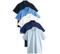 NEXT Homme Polo Standard en Jersey à Manches Courtes, Lot de 5 Bleu L