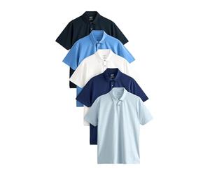 NEXT Homme Polo Standard en Jersey Motionflex à Manches Courtes, Lot de 5 Navy/Bright Blue/White/Deep Blue/Light Blue XL