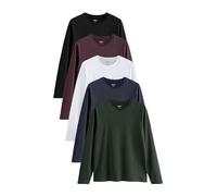 NEXT Homme T-Shirt 100% Coton Regular à Manches Longues, Lot de 5 Noir/Blanc/Bleu Marine/Vert/Rouge Bordeaux 3XL