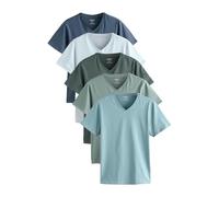 NEXT Homme T-Shirt col V 100% Coton Coupe ajustée, Lot de 5 Bleu XL