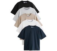 NEXT Homme T-Shirt décontracté 100% Coton épais, Lot de 5 Black/White/Stone/Navy/Grey L