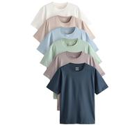NEXT Homme T-Shirt en Coton Essential Coupe Standard, Lot de 6 Ecru/Blue/Green/Neutral Mushroom/Grey/Stone M