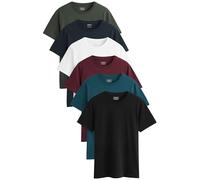 Next Homme T-Shirt en Coton Essential Coupe Standard, Lot de 6 Marine/Sarcelle/Blanc/Noir/Vert/Bourgogne XXL