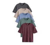 NEXT Homme T-Shirt en Coton Essential décontracté, Lot de 5 Bleu/Vert/Violet/Neutre L