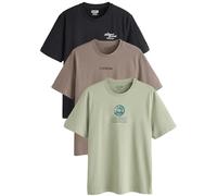 NEXT Homme T-Shirt imprimé Regular, Lot de 3 Black/Neutral/Green M