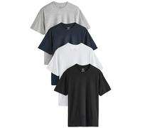 NEXT Homme T-Shirt Ras du Cou Basique, Lot de 4 Noir/Blanc/Marine/Gris Marl XL