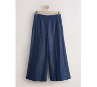 Next Indigo Blue Denim Look Palazzo Trousers with Linen
