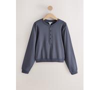 Next Indigo Blue Washed Henley Neck Line Long Sleeve Sweatshirt