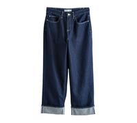 Next Dark Blue Boyfriend Cinch Back Wide Leg Mid Rise Turn Up Jeans