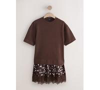 Next Jupe pull en dentelle à manches courtes 2en1 douce Marron chocolat S XL Grande (EU 36-38)