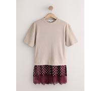 Next Jupe pull en dentelle à manches courtes 2en1 douce Neutre/bordeaux à pois L Coupe standard (EU 44-46)
