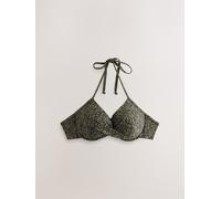 Next Khaki/Black Print Padded Wired Plunge Bikini Top