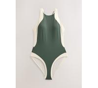 NEXT Femme Maillot de Bain Dos Nu Effet Ventre Plat avec col Montant Khaki/Cream 44