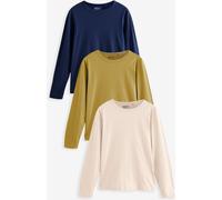 Next Khaki/Ecru/Navy Crew Neck Long Sleeve T-Shirts 3 Pack
