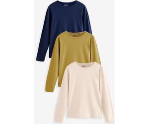 Next Khaki/Ecru/Navy Crew Neck Long Sleeve T-Shirts 3 Pack