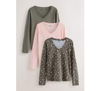 Next Khaki Green Animal Long Sleeve Modal V-Neck T-Shirts 3 Pack