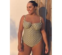 Next Khaki Green/Cream Foil Woodblock F-K Underwired Tummy Control Swimsuit