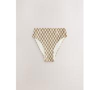 Next Khaki Green/Cream Foil Woodblock High Waist High Leg Bikini Bottoms