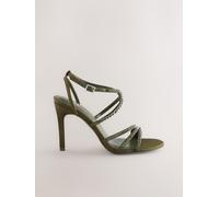 Next Khaki Green Jewelled Satin Strappy Heeled Sandals