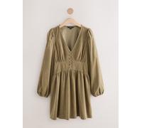 Next Khaki Green Mini Cord Long Sleeve Dress Khaki Green 38petite