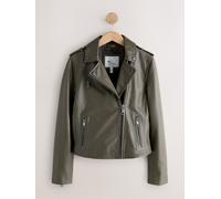 Next Khaki Green N. Premium Real Leather Biker Jacket