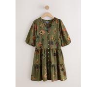 Next Khaki Green National Trust x Next Short Sleeve Button Through Tiered Mini Dress Khaki Green EU 50 (UK 22)